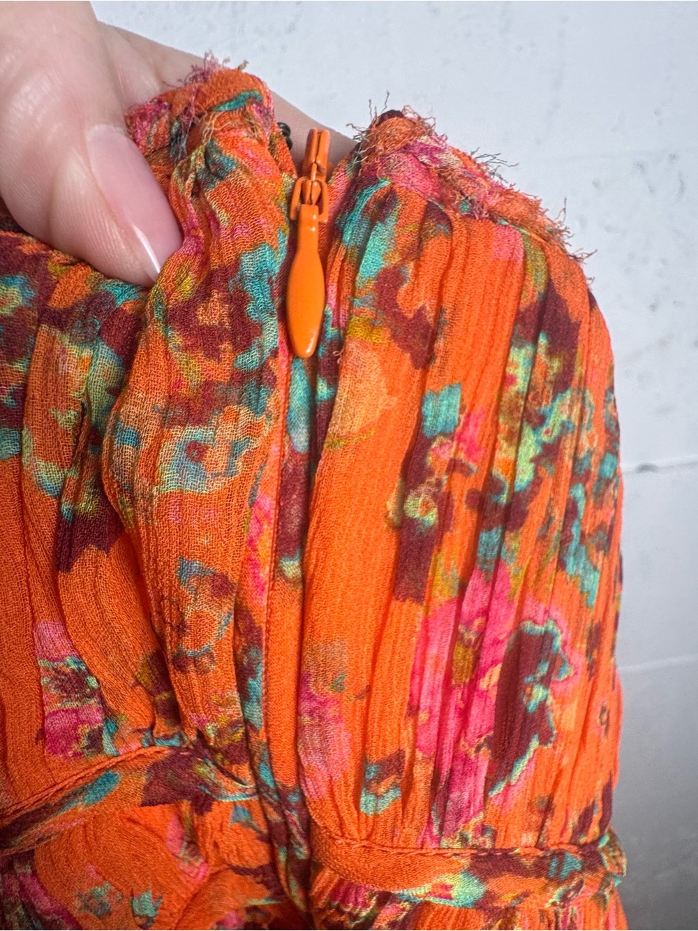 ULLA JOHNSON Ines Gown Orange Floral Smocked Maxi Dress Size 6 100% Silk Dress - Picture 14 of 16